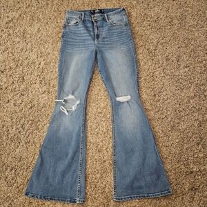 Hollister High-Rise Vintage Flare Distressed Medium Wash Jeans Womens Size 9R